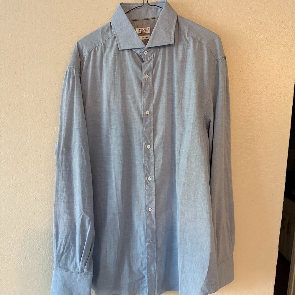 Brunello Cucinelli Men's Button Down Shirt Basic Fit Size XL Blue